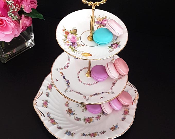 3 Tier Bone China Cake Stand Floral Vintage Wedding Dessert Display