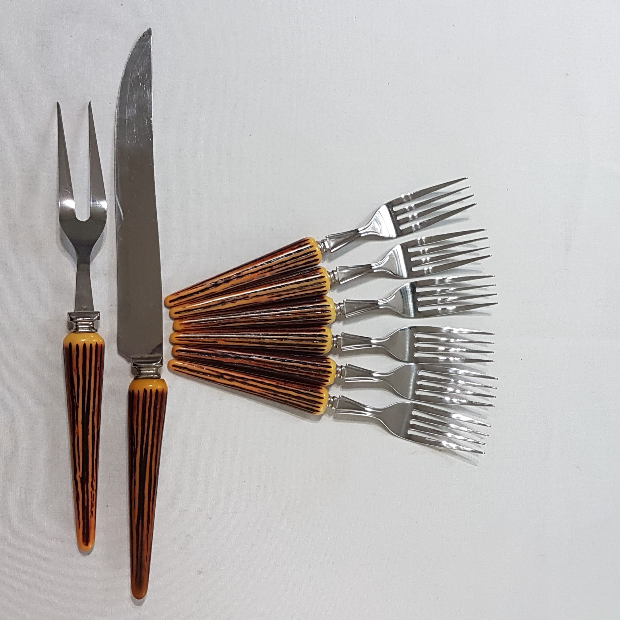 Vintage Carving Set Meat Serving Fork Meat Carving Knife with 6 Dinner