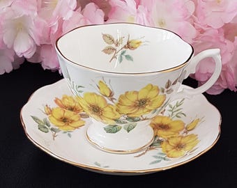 Vintage Royal Albert Yellow Wild Rose Tea Cup and Saucer with Gift Options