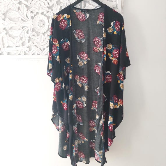 Black Floral Shirttail Kimono - Plus Size Boho Duster