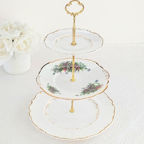 Handmade 3-Tier Cake Stand, Vintage English Bone China, Royal Doulton Floral Tiered Serving Tray