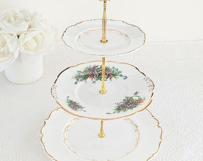 Handmade 3-Tier Cake Stand, Vintage English Bone China, Royal Doulton Floral Tiered Serving Tray