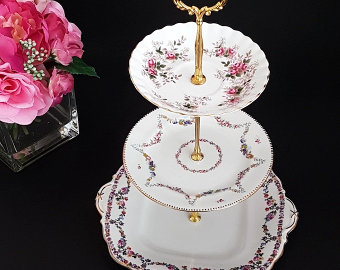 3 Tier Bone China Floral Cake Stand Wedding Tea Party Dessert Display