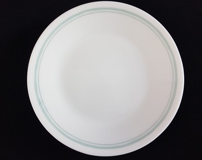 Vintage Corelle DELANO 6.75 inch Side Plates, Set of 4, Double Aqua Bands on Rim, Made in USA