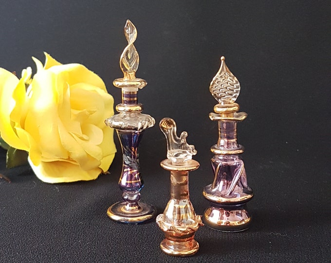 Vintage Set of Perfume Bottle with Stopper, Decorative Aromatherapy Oil Bottle, Beauty Gift for Her, Perfume Decanter, Vanity Tray Accessory