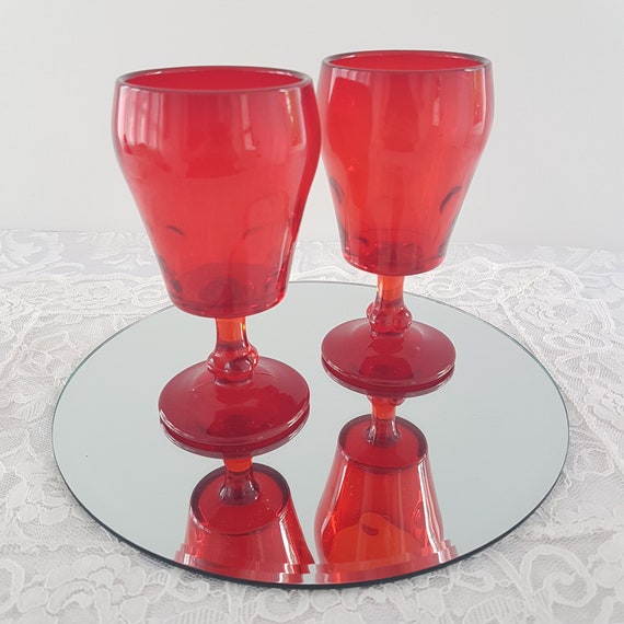 Vintage Paden City Ruby Red Wine Goblets: Popeye & Olive, Set of 2