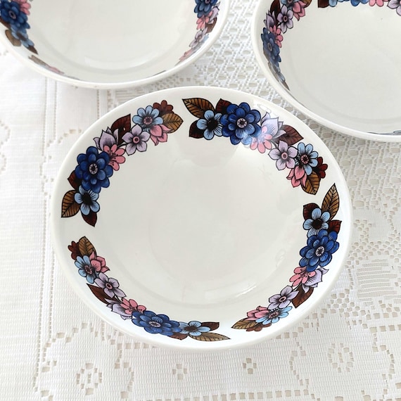Set of 3 Vintage Ridgway Ironstone Galardia Bowls, 1970s Flower Power, Made in England