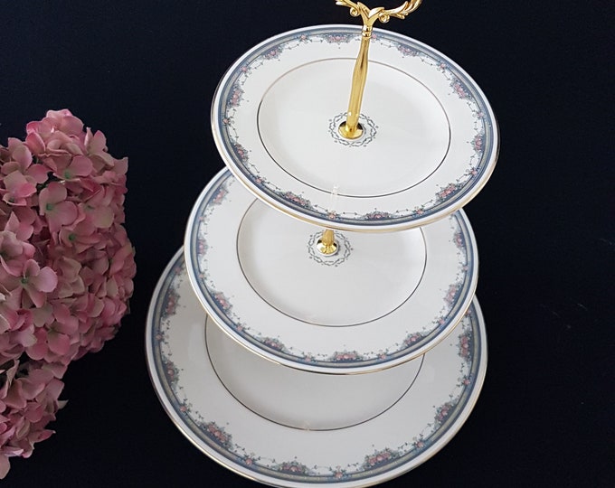 3 Tier Cake Stand, Royal Doulton ALBANY, Side Salad Dinner Plates, Bone China, Afternoon Tea, Serving Tray