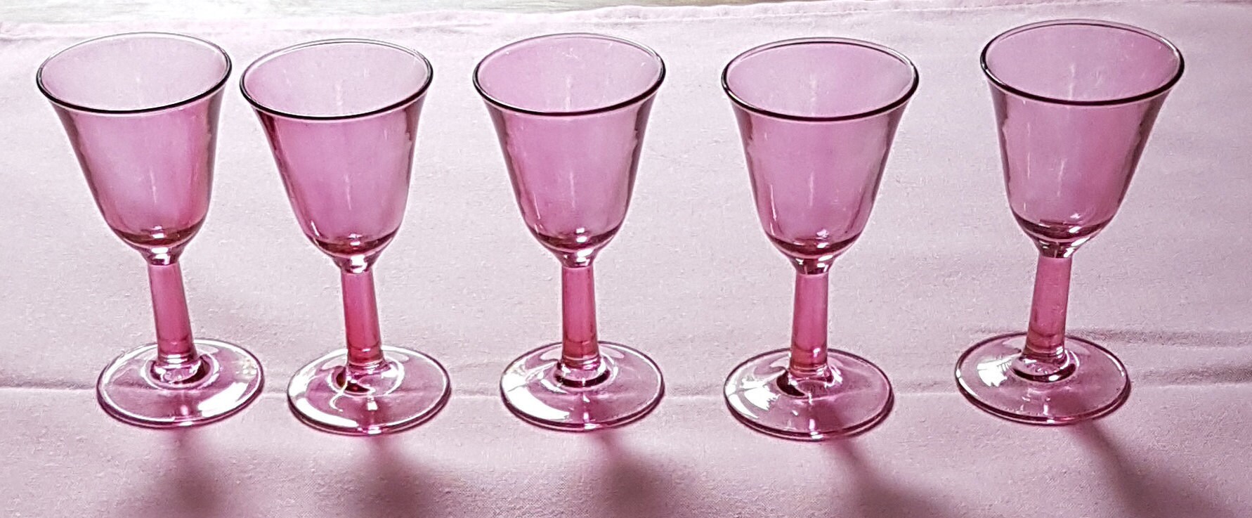 Vintage Pink Appertif Glass, Shot Glasses, Footed Shot Glasses, Made in France, Set of 5