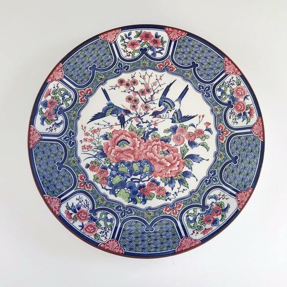 Vintage Tominaga Toen Japan Banko Ware 12 Inch Charger Plate Serving Platter Bird