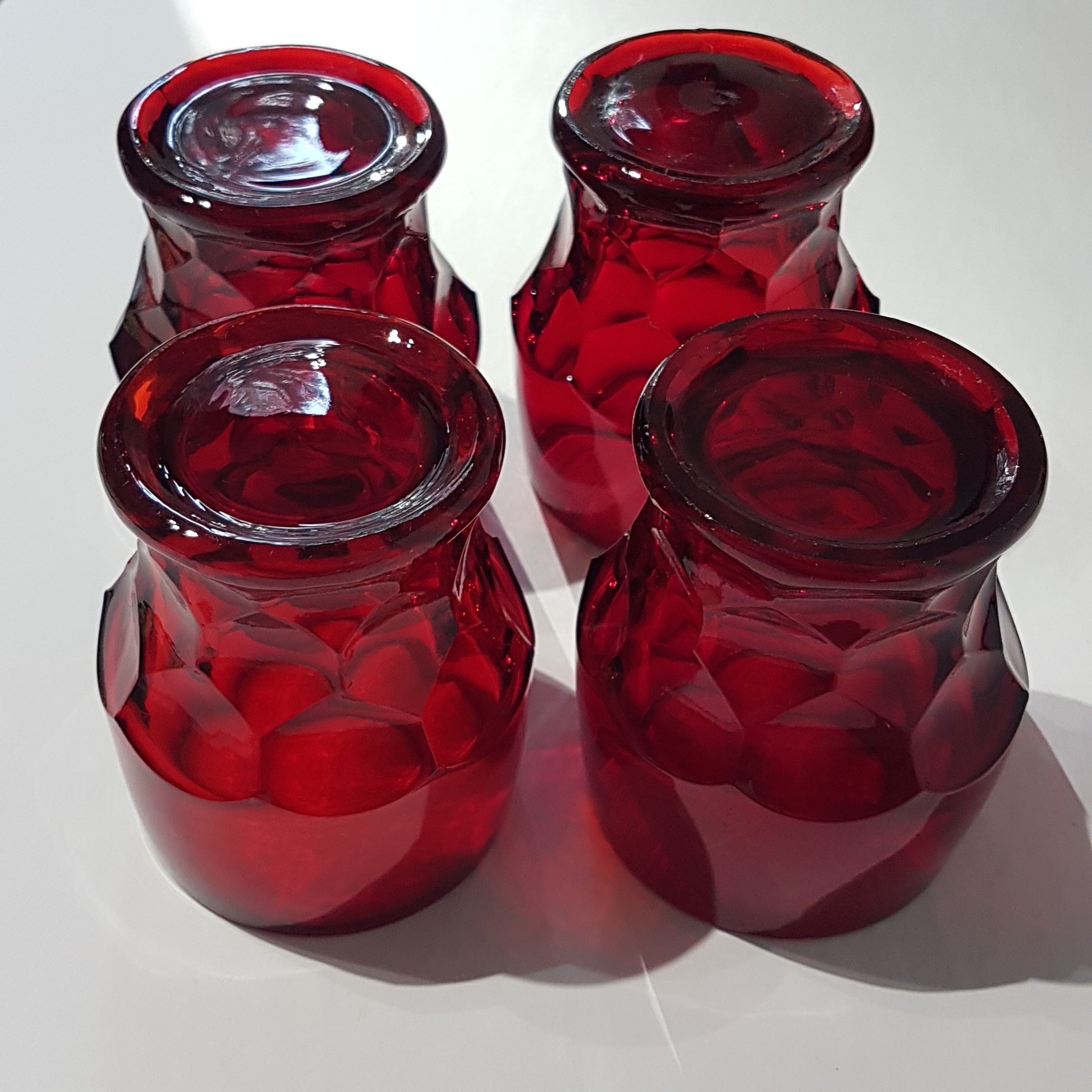 4oz Libbey Ruby Red Thumbprint Glassware, Set of 4 Juice Glasses, Whiskey Glass, Mid