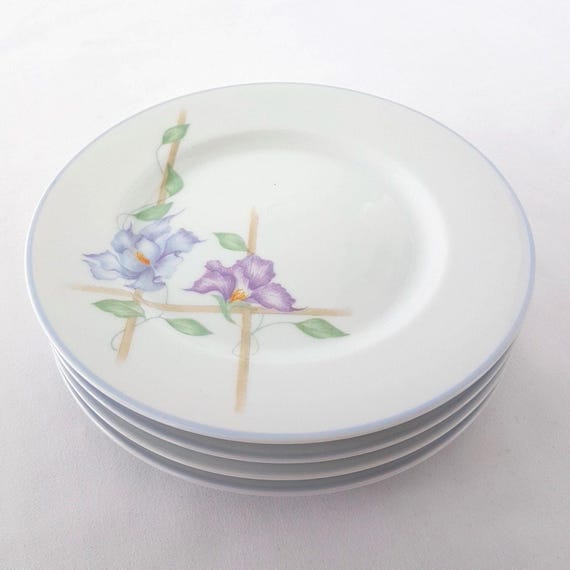Set of 4 Vintage Denby Harmony Side Plates – Floral Trellis Pattern, Pastel Collection