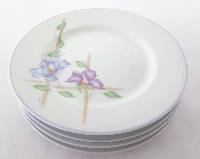 Set of 4 Vintage Denby Harmony Side Plates – Floral Trellis Pattern, Pastel Collection