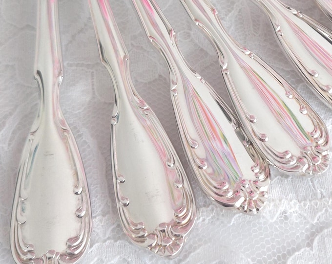 8 Noritake Serenade Silverplate Soup Spoons Vintage Cutlery Set Replacement