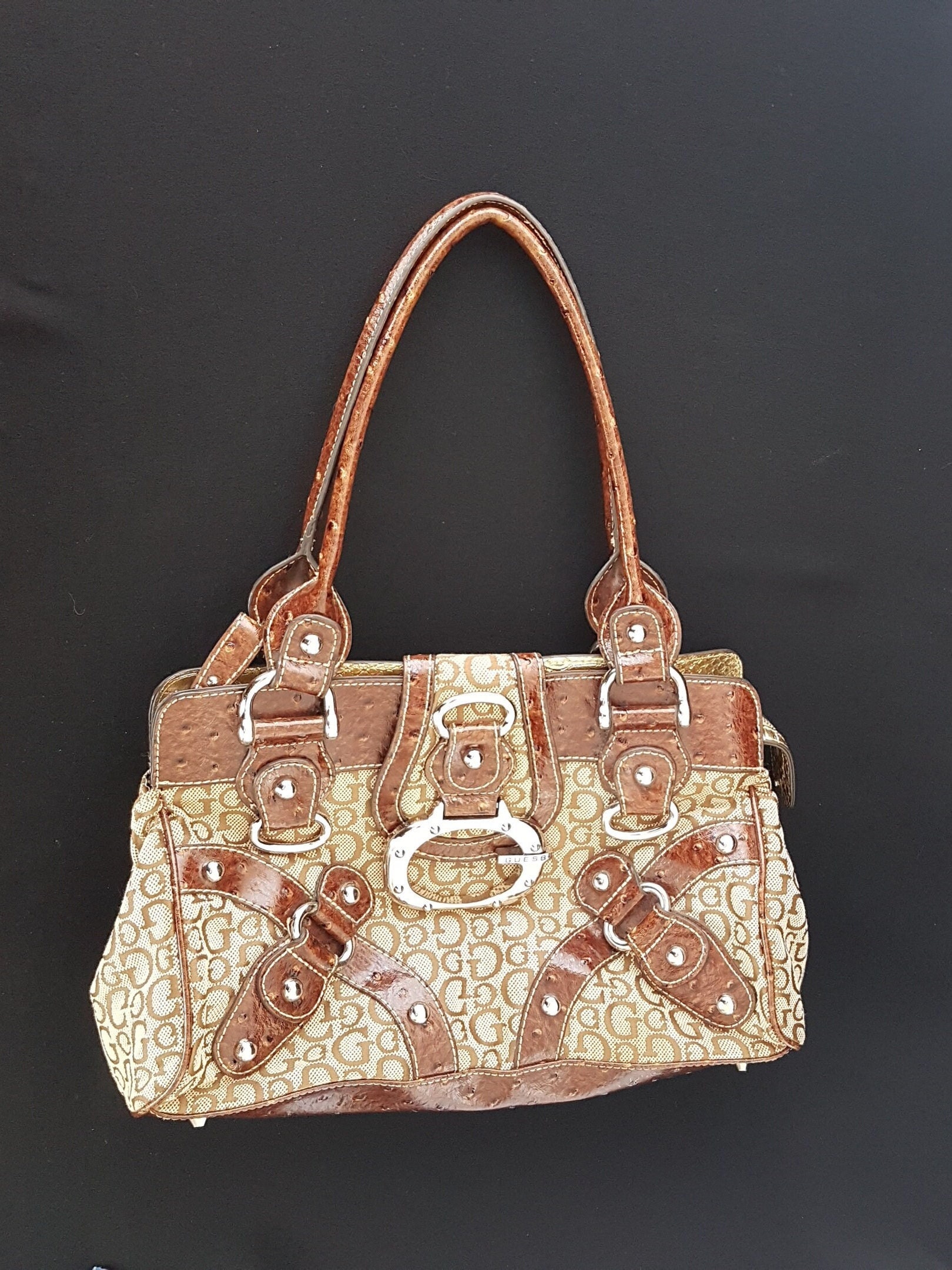 Travel Tag handbag with ostrich print