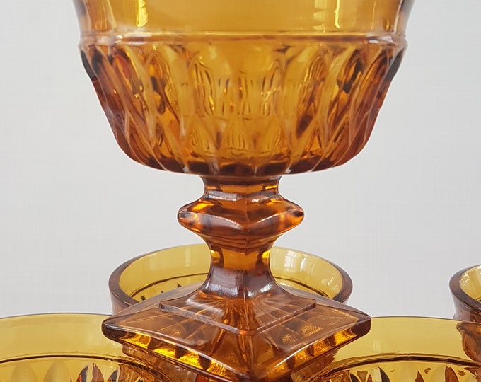 Mid Century Indiana Glass Mt Vernon Amber Sherbet Champagne Glasses, Set of 6