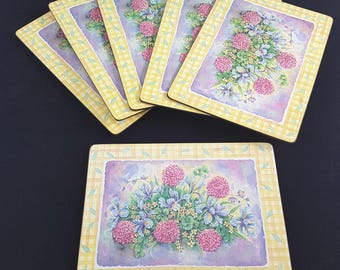 Vintage Cork Placemat Set of 6 Floral Kitchen Table Decor 11x8 inch Dining Mats