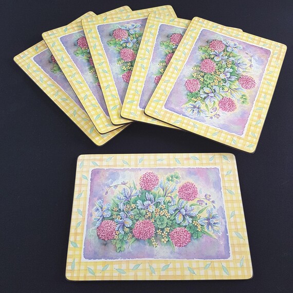 Vintage Cork Placemat Set of 6 Floral Kitchen Table Decor 11x8 inch Dining Mats