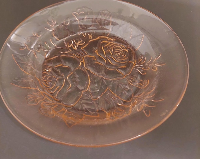 2pc KIG Indonesia Pink Glass Rose Floral Salad Pasta Bowl Set Vintage Glassware