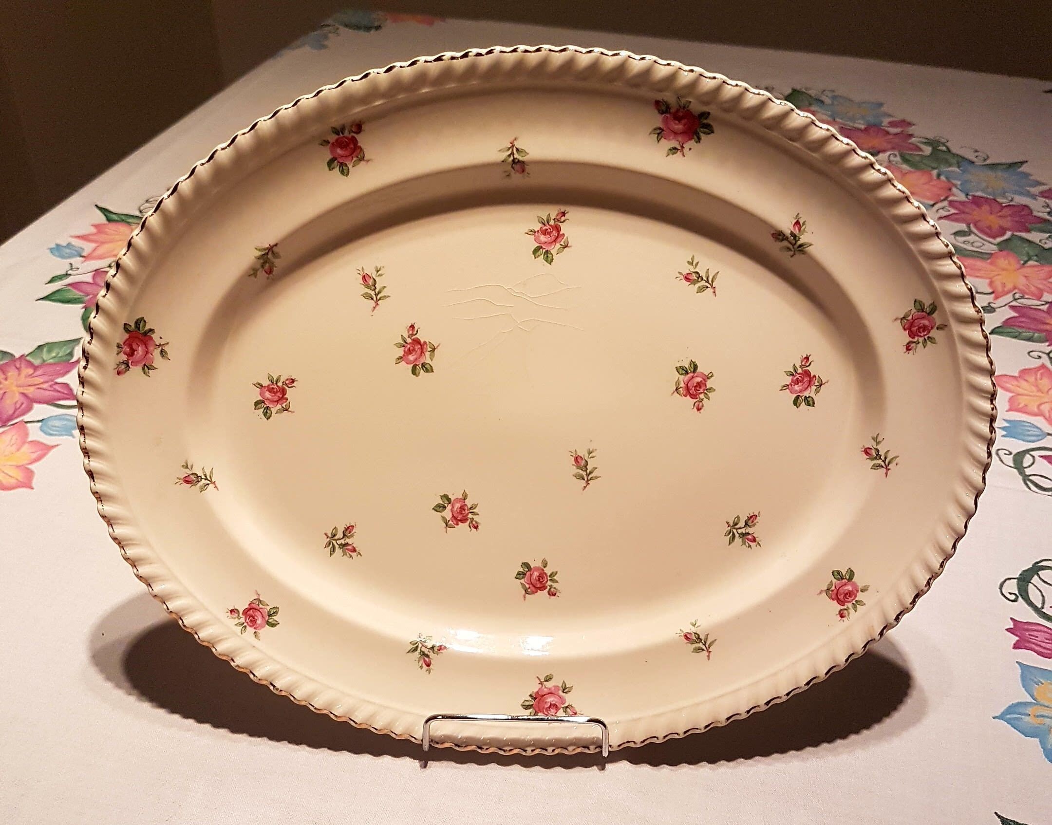 Johnson Brothers 12 Rose Chintz Platter, English Rose Pattern, Shabby Chic Dinnerware, 1940's