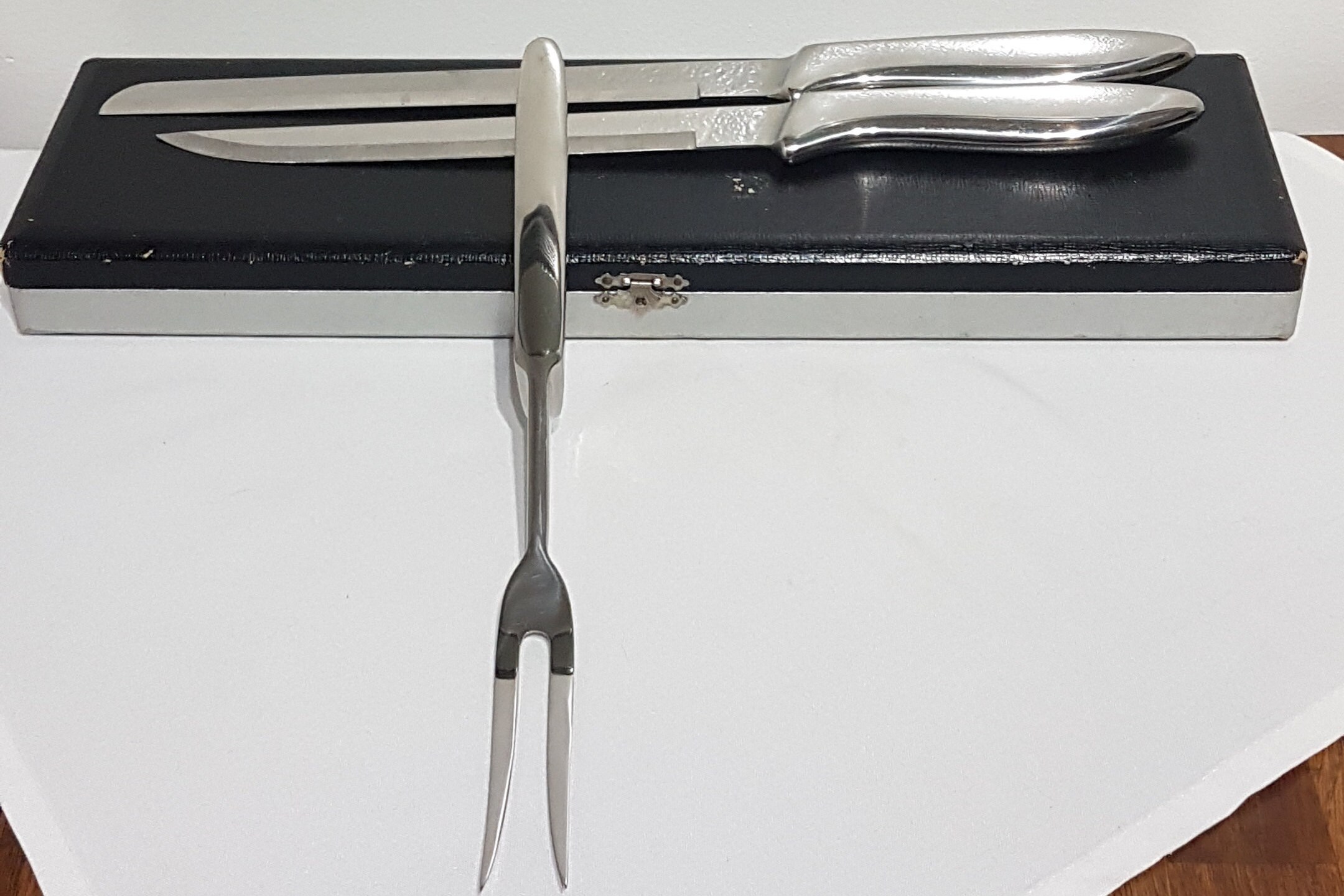 Vintage Stainless Steel Meat Carving Set, Boxed, Mid Century Kitchen