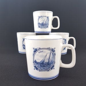Hand-Painted Delft Blue Coffee Mug Set: Traditional Dutch Pottery Souvenir from Holland (4 Pieces)