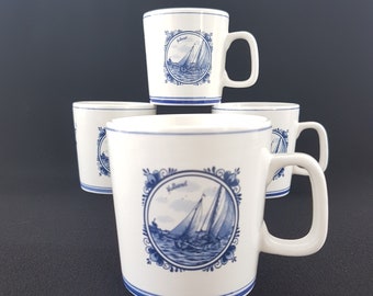 Delft Blue Coffee Mug Set of 4, Hand Painted Delftware Holland Souvenir