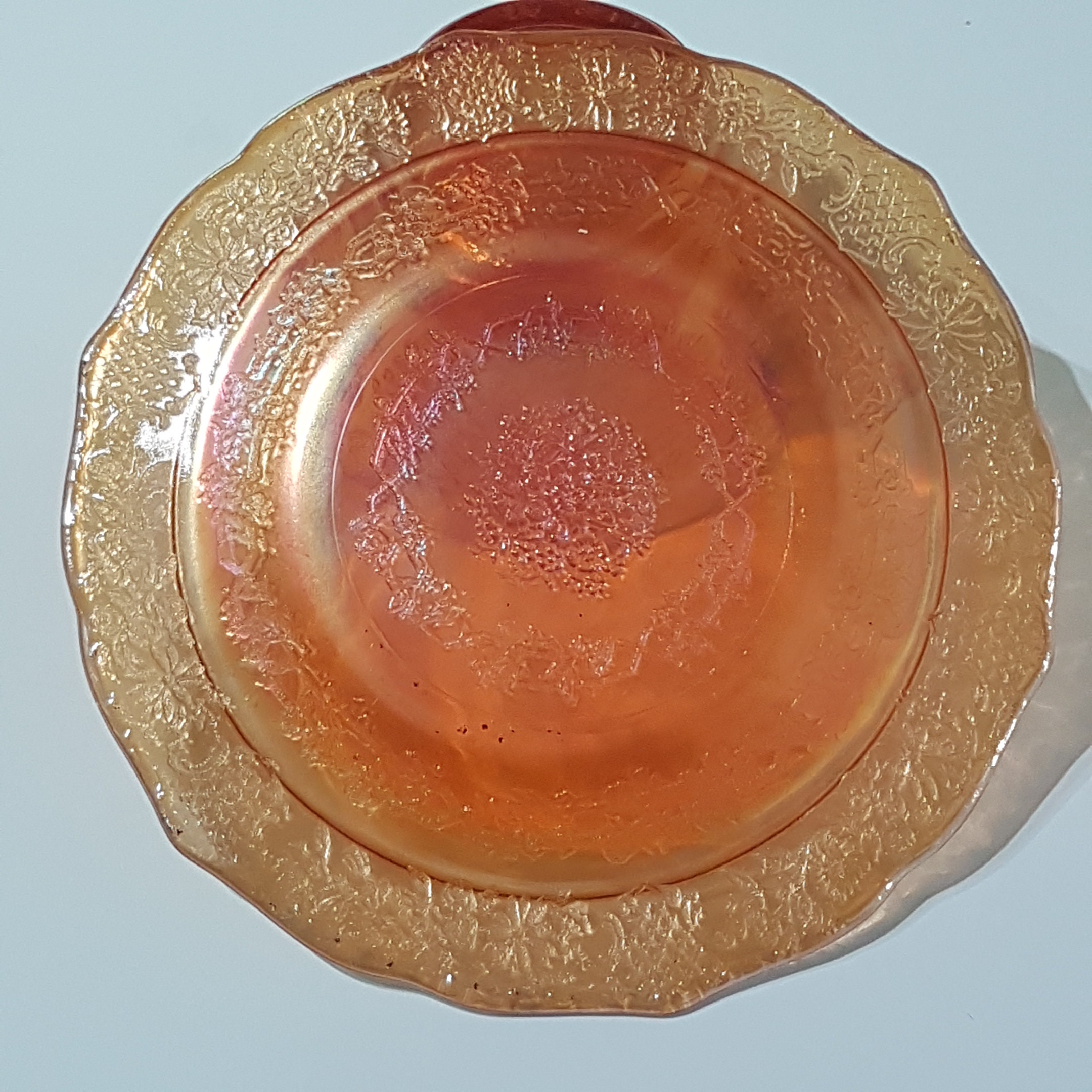 Federal Glass NORMANDIE Marigold Iridescent Carnival Glass Tea Cup and