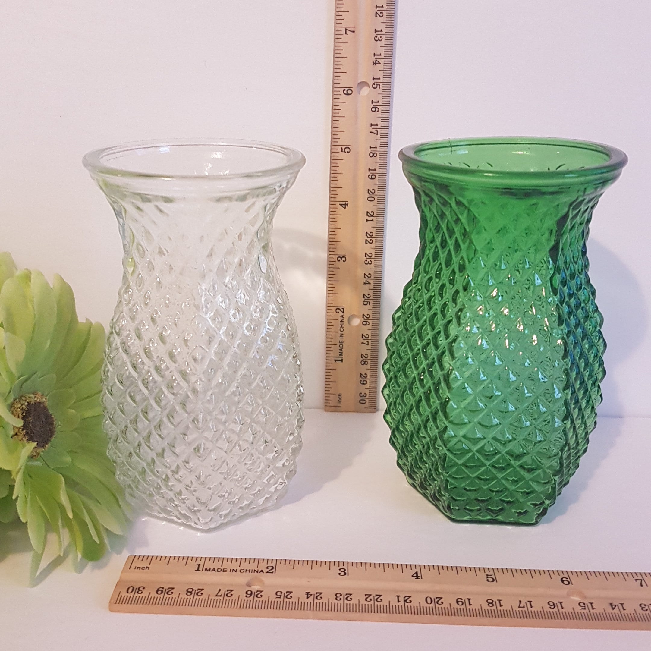 Vintage 4071 Hoosier Glass Pineapple Vases Hexagon Shape Etsy