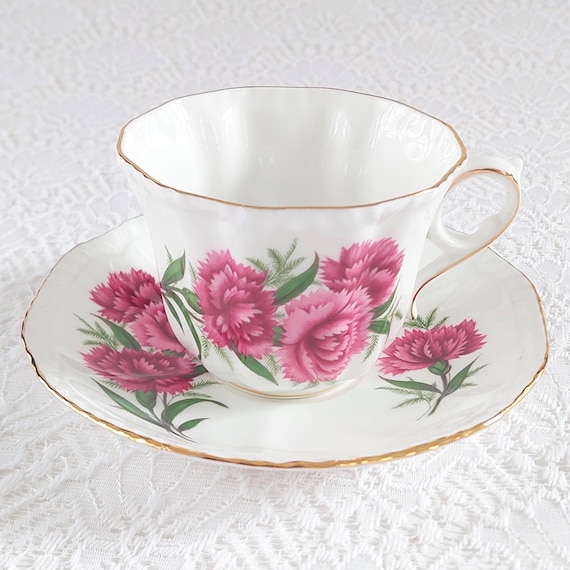 Vintage Royal Grafton Pink Carnation Tea Cup & Saucer | Bone China England