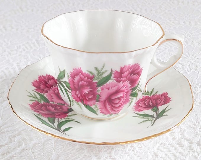 Vintage Royal Grafton Pink Carnation Tea Cup & Saucer | Bone China England
