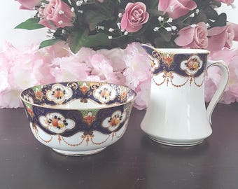 Royal Albert Heirloom Cream Sugar Set with Crown China Stamp Imari Colors