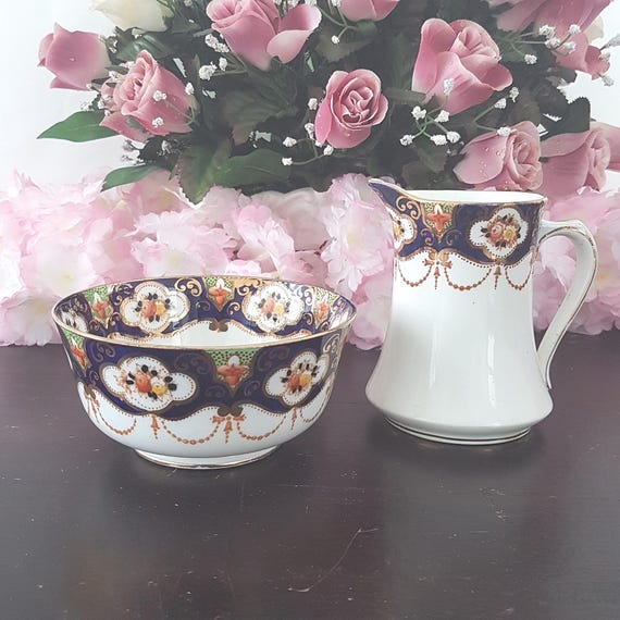 Royal Albert Heirloom Cream Sugar Set with Crown China Stamp Imari Colors