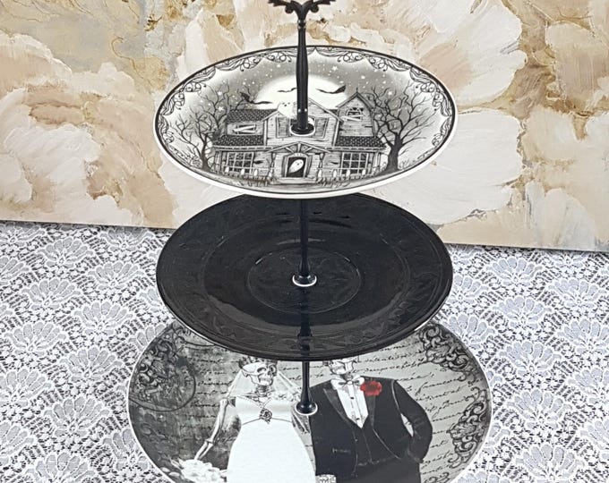 3 Tier Black Cake Stand for Spooky Halloween Party Decor and Serving