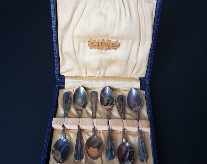 EPNS Demitasse Spoons Silver Set in Presentation Box, Vintage Silver Plate Spoon Set, Made in England
