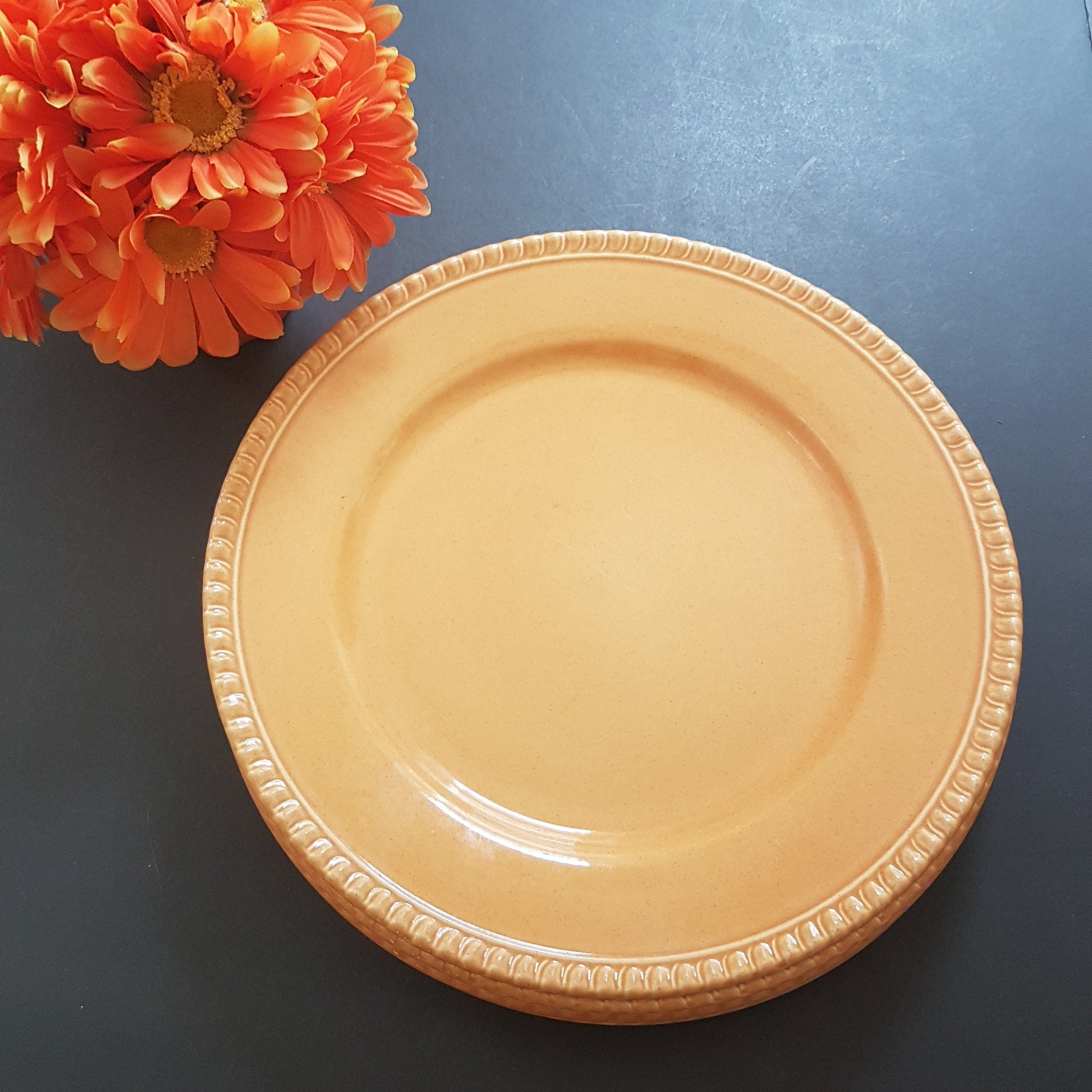 Vintage Royal Stafford Portsmouth 10.75 Dinner Plate Set of 4,Mustard Yellow Orange Sand Color