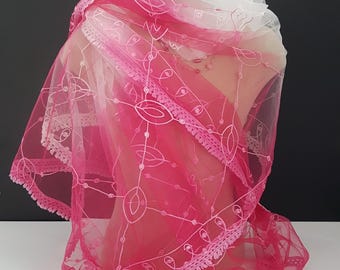 Vintage Pink and White Ombre Net Dupatta Saree with Sequins