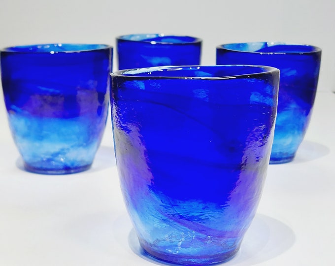 Cobalt Blue Bormioli Rocco MURANO STYLE 10 oz Whiskey Glasses, Set of 4