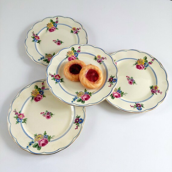 Vintage Grindley England Creampetal Devonshire Rose Set of 4 Small 6" Dessert Plates