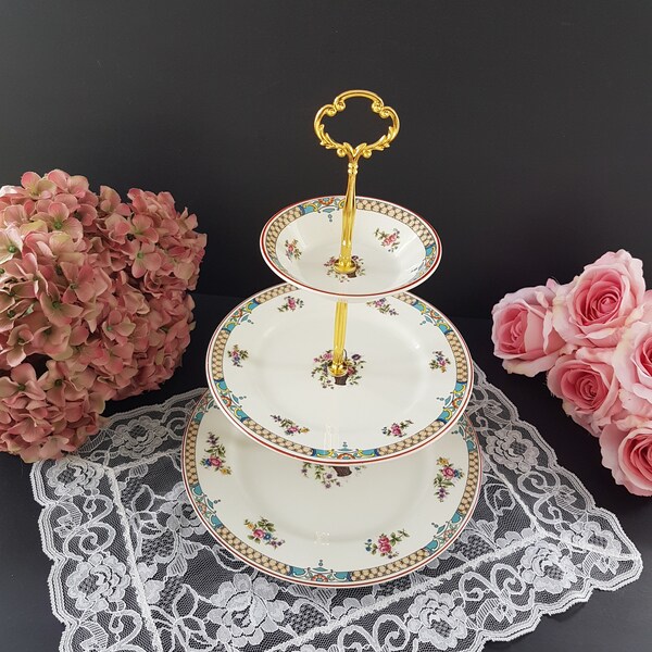 3 Tier Cake Stand, HAMPTON by Wedgwood Co Ltd, Imperial Porcelain, Plates and Bowl, Afternoon Tea Party, Cupcake Dessert Stand