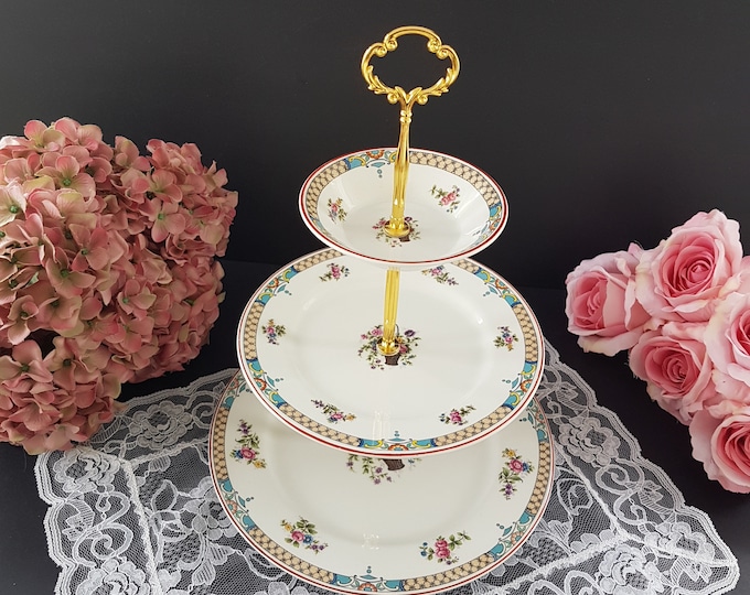 3 Tier Cake Stand, HAMPTON by Wedgwood Co Ltd, Imperial Porcelain, Plates and Bowl, Afternoon Tea Party, Cupcake Dessert Stand