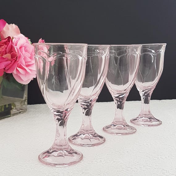 Noritake Sweet Swirl Pink Wine Glasses - Set of 4 Pink Stemware