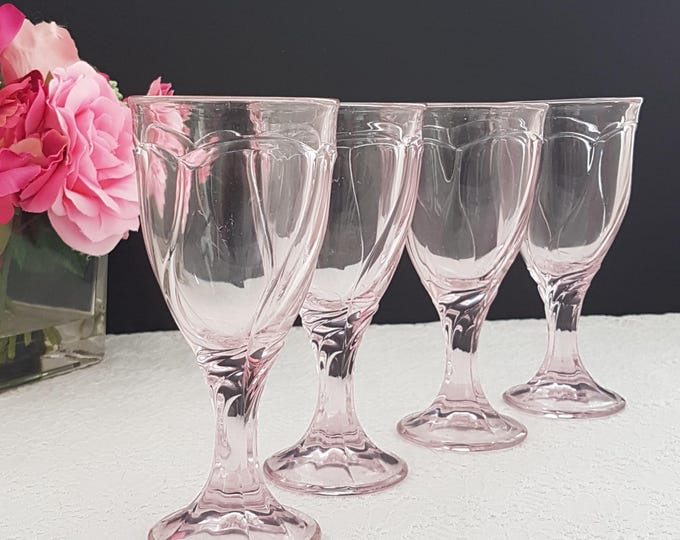 Vintage Noritake Sweet Swirl Pink Stemware: 4pc Wine Glass Set for Cocktails, Weddings & Housewarming Gifts