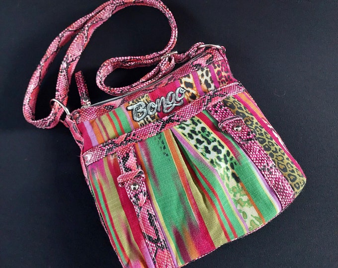 Y2K Bongo Colorful Crossbody Bag with Pink Faux Snakeskin Strap