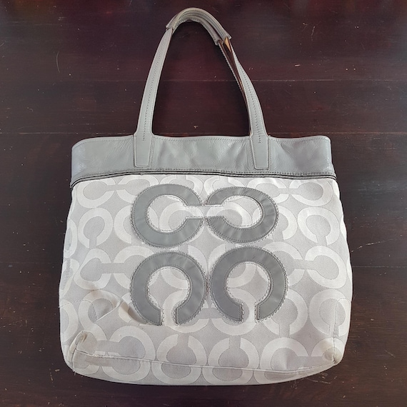 COACH Audrey Op Art Tote 17035 Gray White Signature Canvas Handbag
