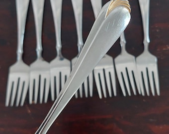 Vintage Stainless Steel Salad Dessert Forks Set of 8 Silverware Cutlery Shabby Chic Kitchen Flatware