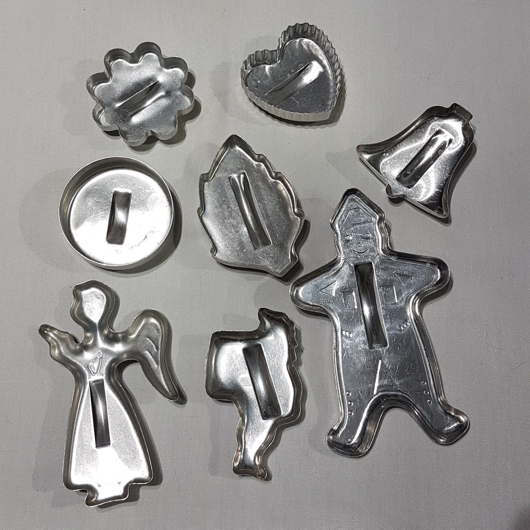 Lot of 8 Vintage Tin Aluminum Cookie Cutters, Biscuit Cutters, 1940's