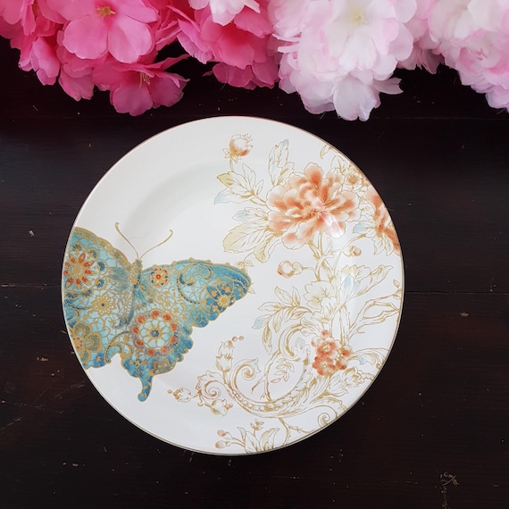 Vintage Butterfly Porcelain Side Plates Set - China Dessert Plates for Tea Party Decor