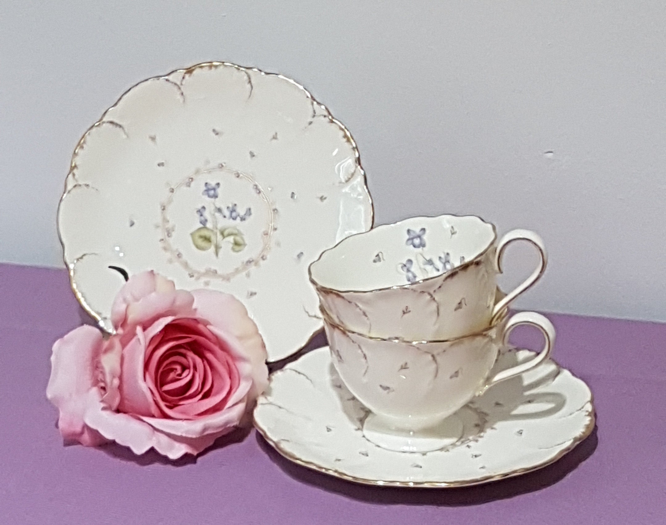 Vintage Mikasa China, Set of 2 Tea Cups and Matching Side Plates