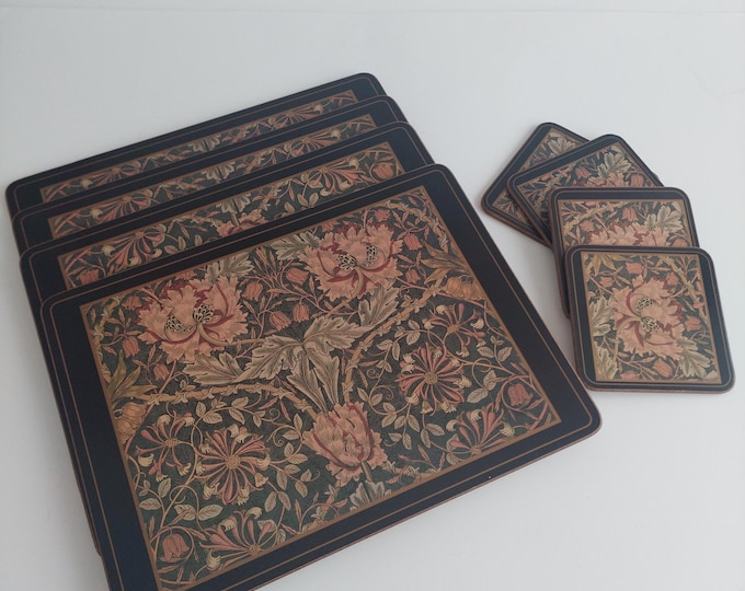 Vintage Pimpernel Honeysuckle Placemat & Drink Coasters Set, Acrylic Coated Cork Backed England
